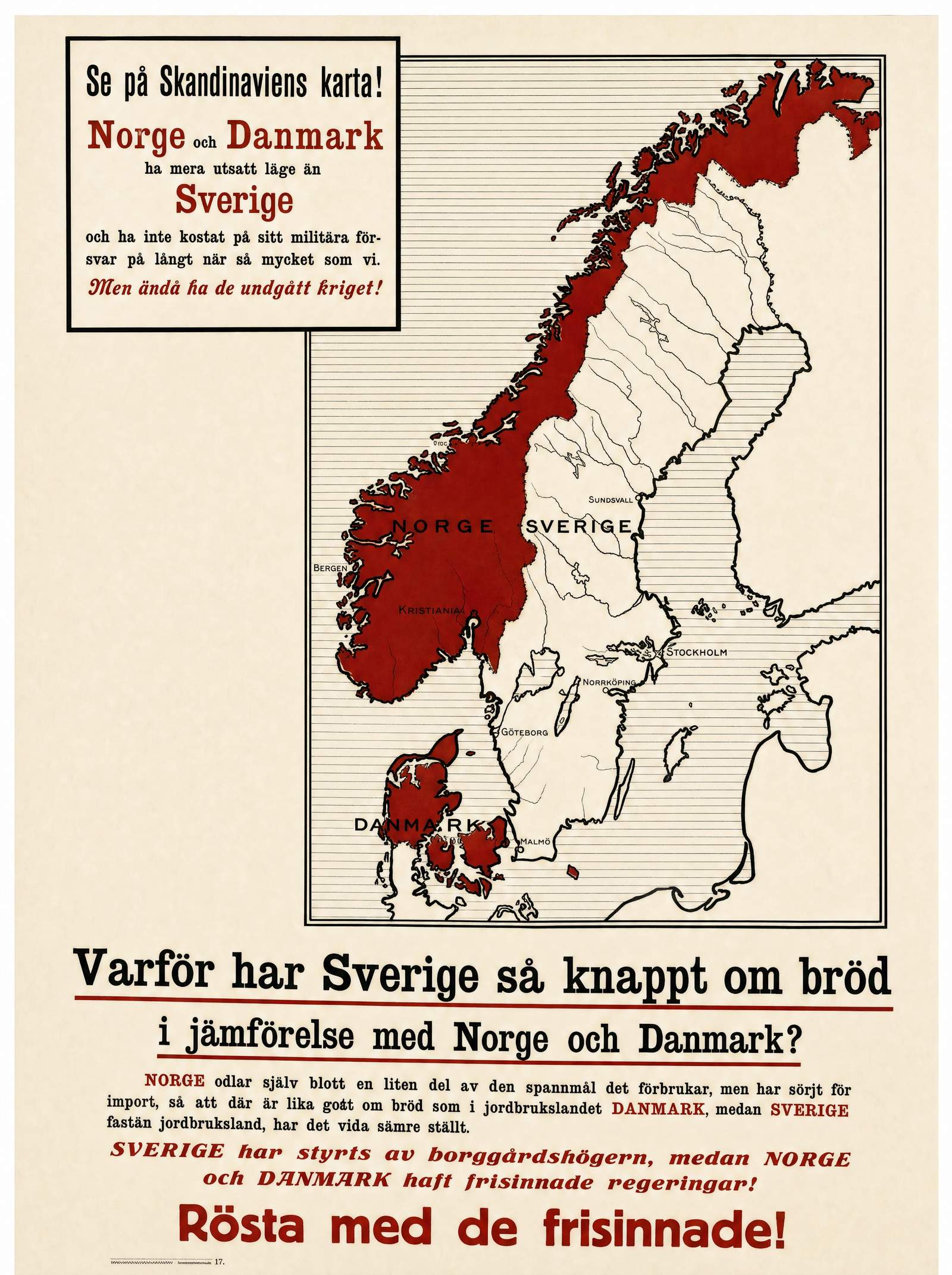 Valaffisch för Liberala samlingspartiet, 1917. ”Rösta med de frisinnade!”.
