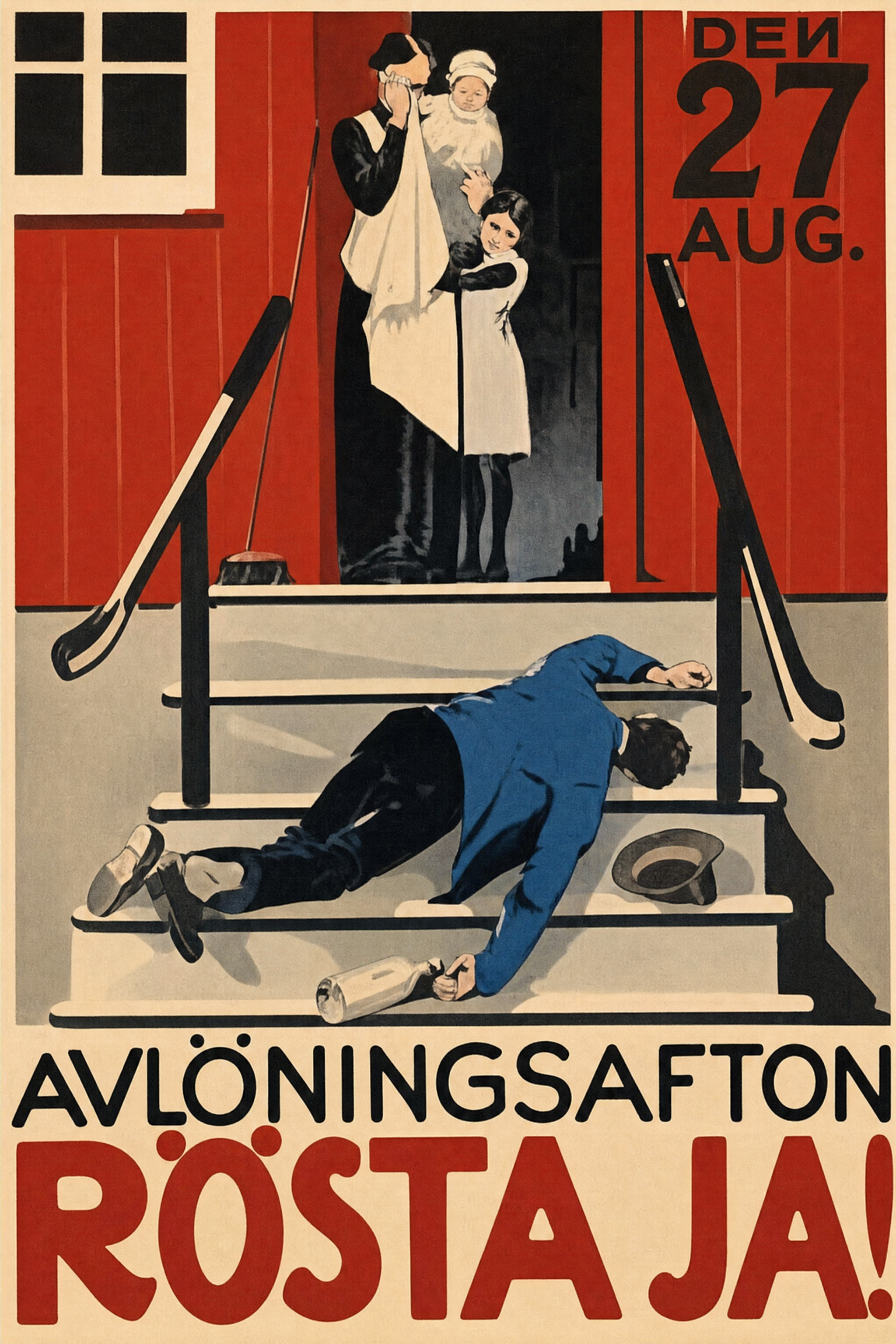 Valaffisch för Socialdemokraterna, 1921. ”RÖSTA JA!”.