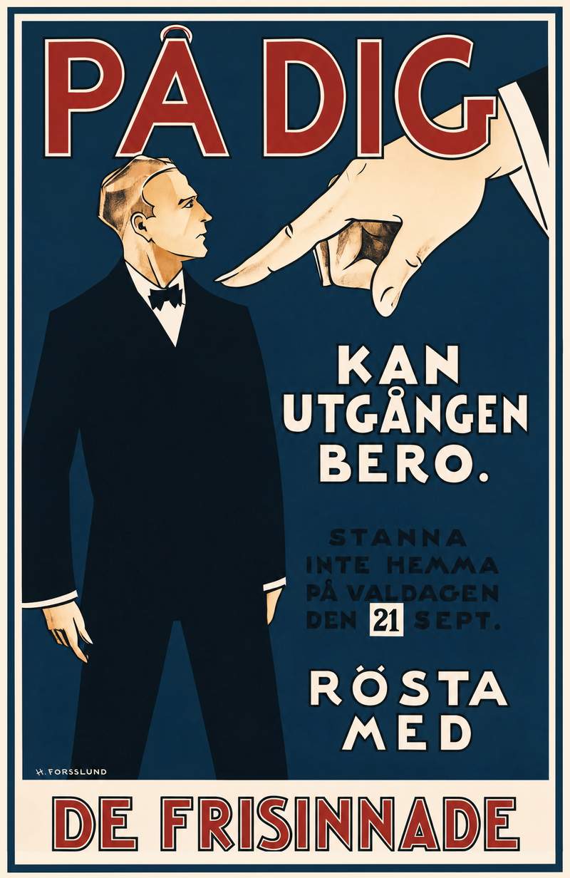 Valaffisch för Frisinnade folkpartiet, 1924. Av Helge Forsslund.