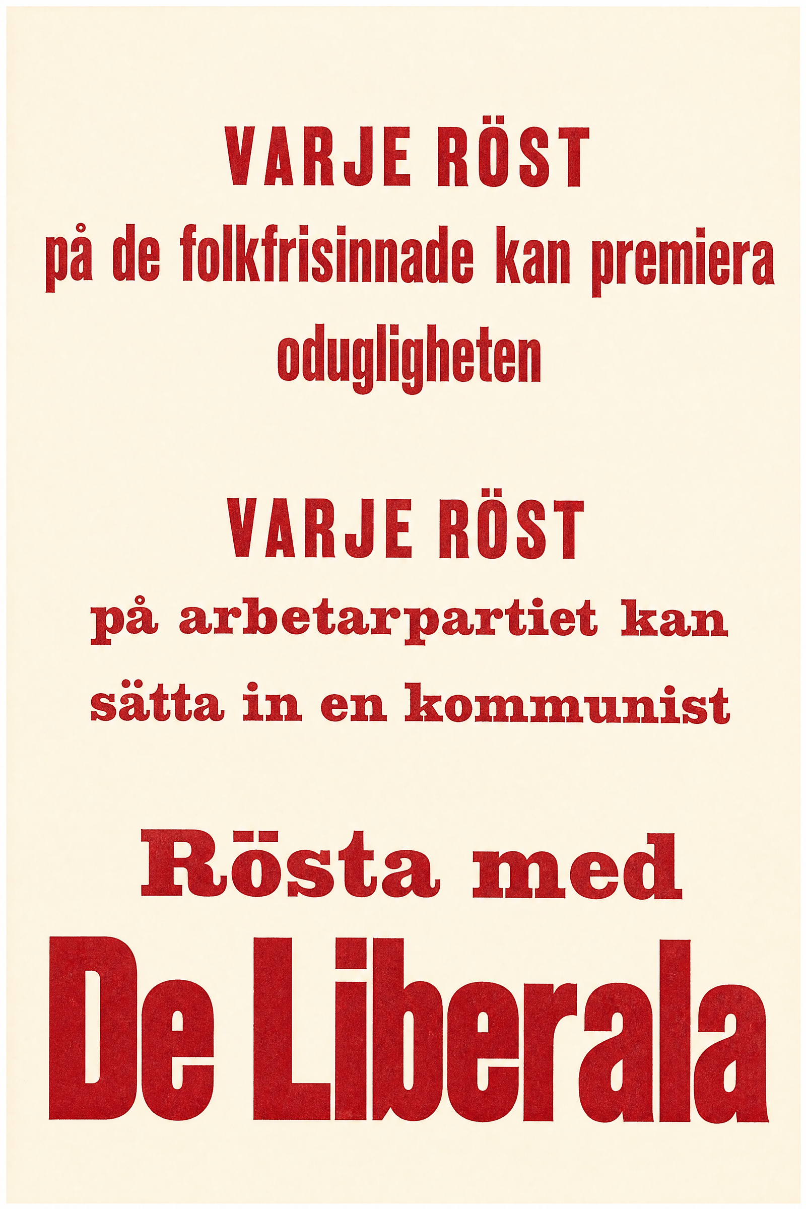 Valaffisch för Sveriges liberala parti, 1928.