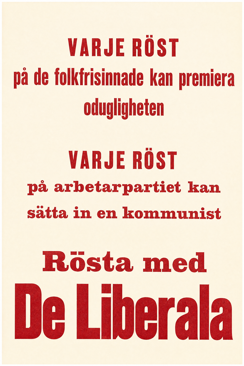 Valaffisch för Sveriges liberala parti, 1928.