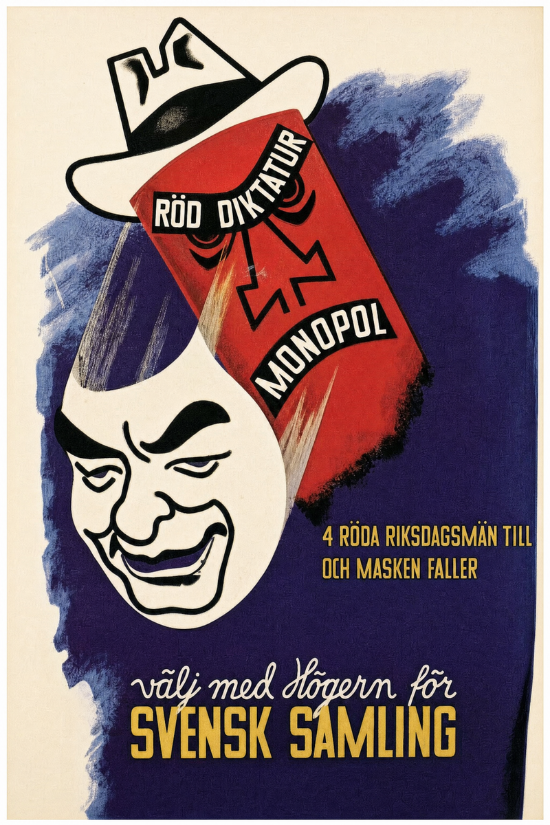 Valaffisch för Allmänna valmansförbundet, 1928. ”Välj med Högern för Svensk Samling”.