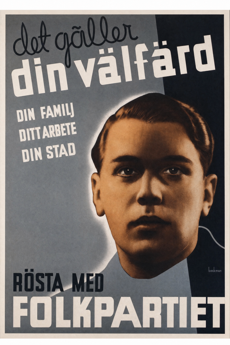 Valaffisch för Folkpartiet, 1936. Av Anders Beckman.