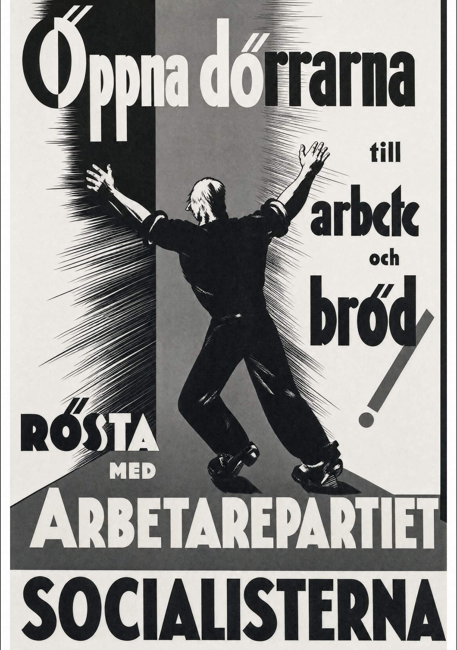 Valaffisch för Socialistiska partiet, 1936. ”Rösta med Arbetarepartiet Socialisterna”. Av Axel Pettersson.