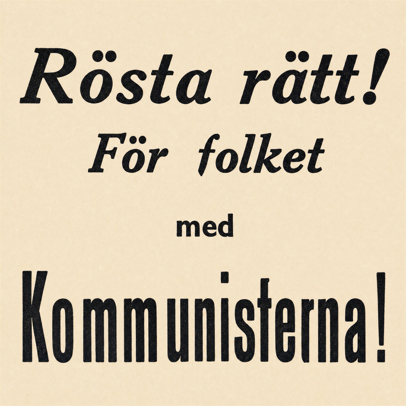 Valaffisch för SKP, 1940. ”Rösta rätt! För folket med Kommunisterna!”.