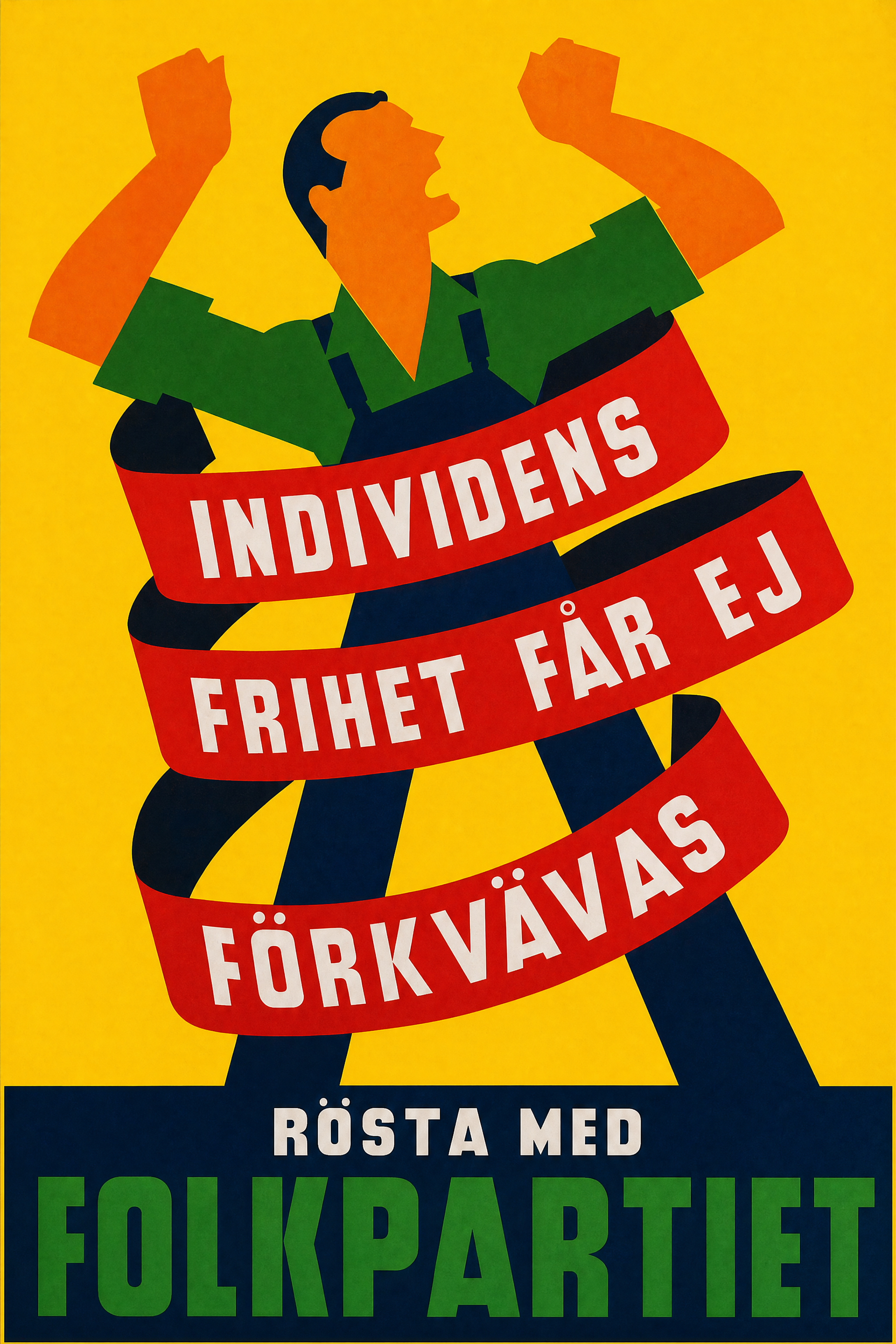 Valaffisch för Folkpartiet, 1944. ”Individens frihet får ej förkvävas”.