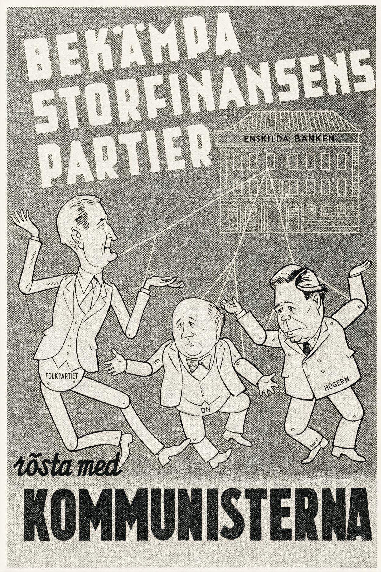Valaffisch för SKP, 1948. ”Bekämpa storfinansens partier”.