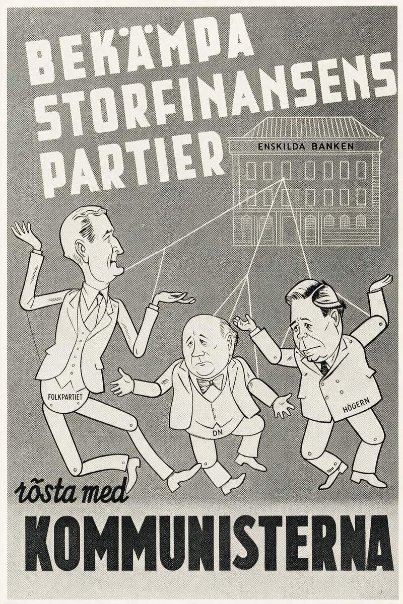 Valaffisch för SKP, 1948. ”Bekämpa storfinansens partier”.