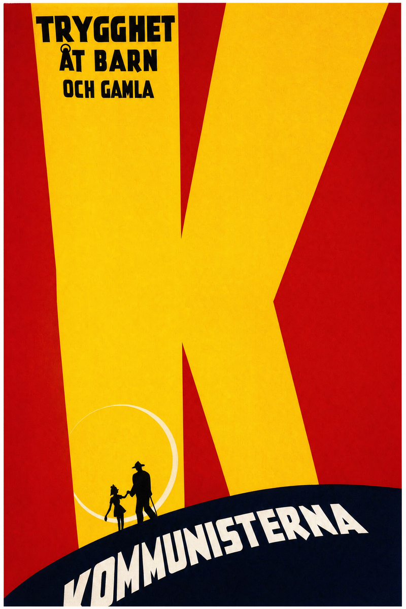 Valaffisch för SKP, 1952. ”Trygghet åt barn och gamla”.
