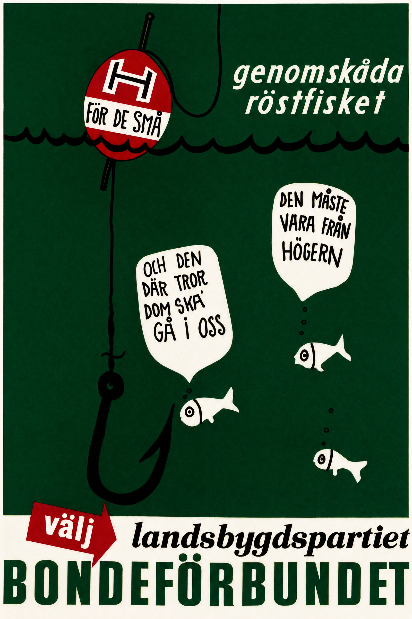 Valaffisch för Bondeförbundet, 1956. ”genomskåda röstfisket”.
