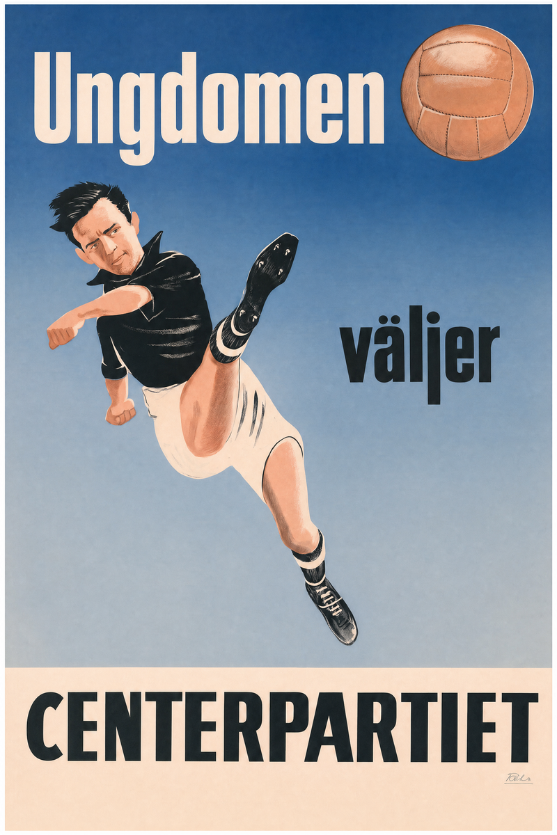 Valaffisch för Centerpartiet, 1960. ”Ungdomen väljer Centerpartiet”.