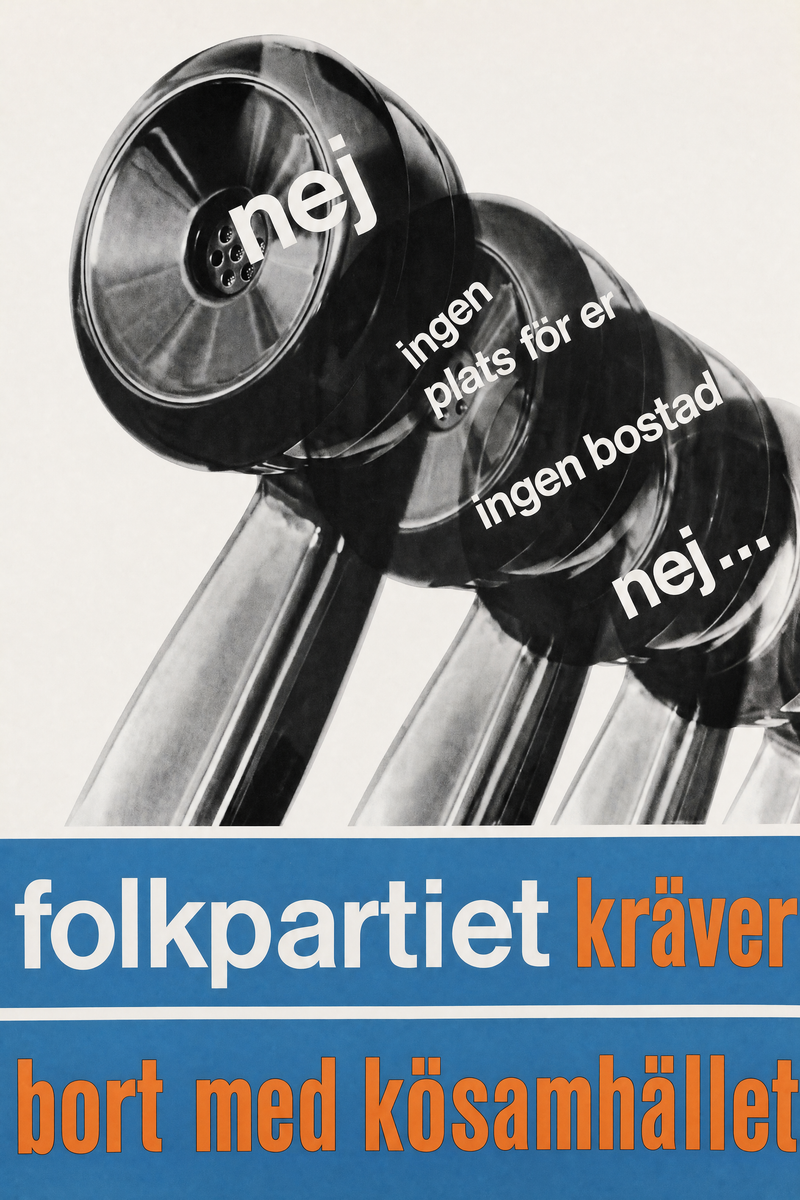 Valaffisch för Folkpartiet, 1964. ”bort med kösamhället”.