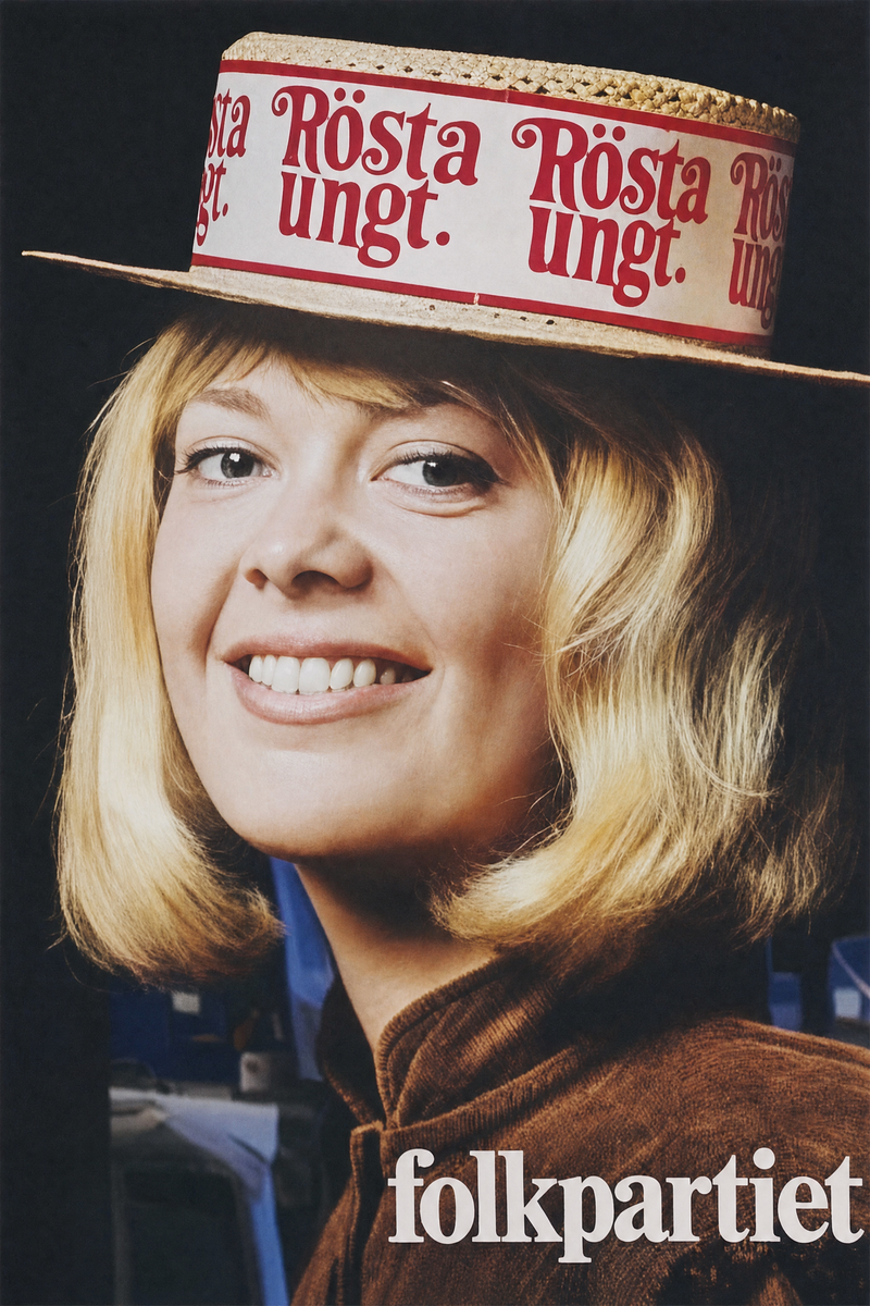 Valaffisch för Folkpartiet, 1968. ”Rösta ungt.”.