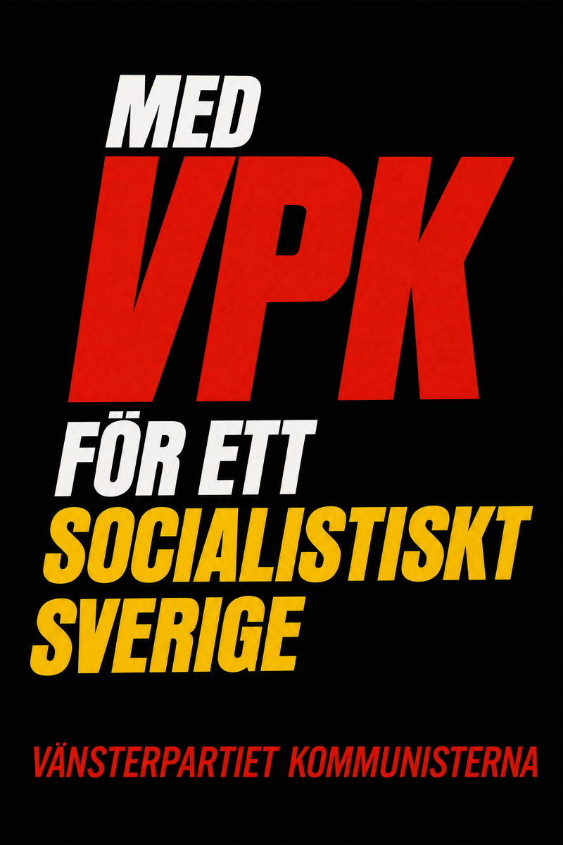 Valaffisch för VPK, 1973. ”Med VPK för ett socialistiskt Sverige”.