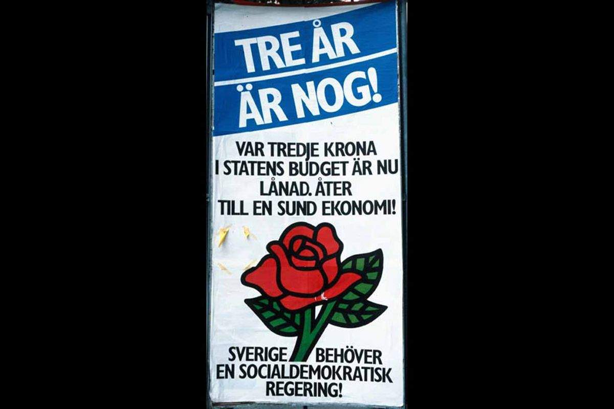 Valaffisch för Socialdemokraterna, 1979. ”Tre år är nog!”.