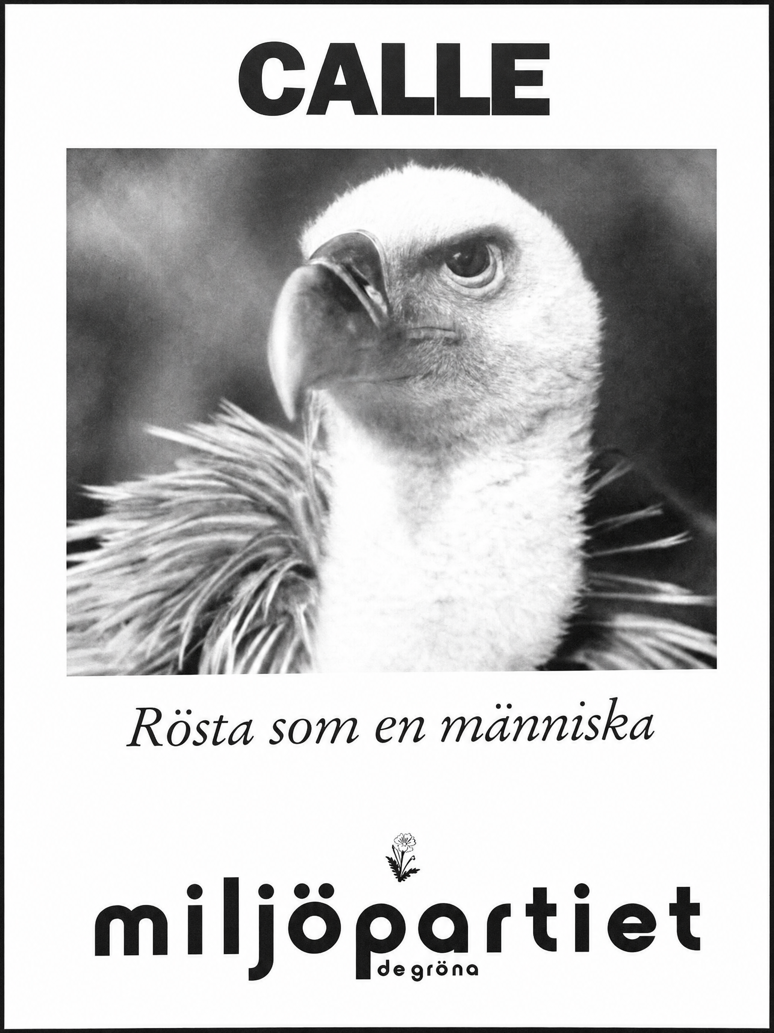 Valaffisch för Miljöpartiet, 1991. ”Rösta som en människa”.