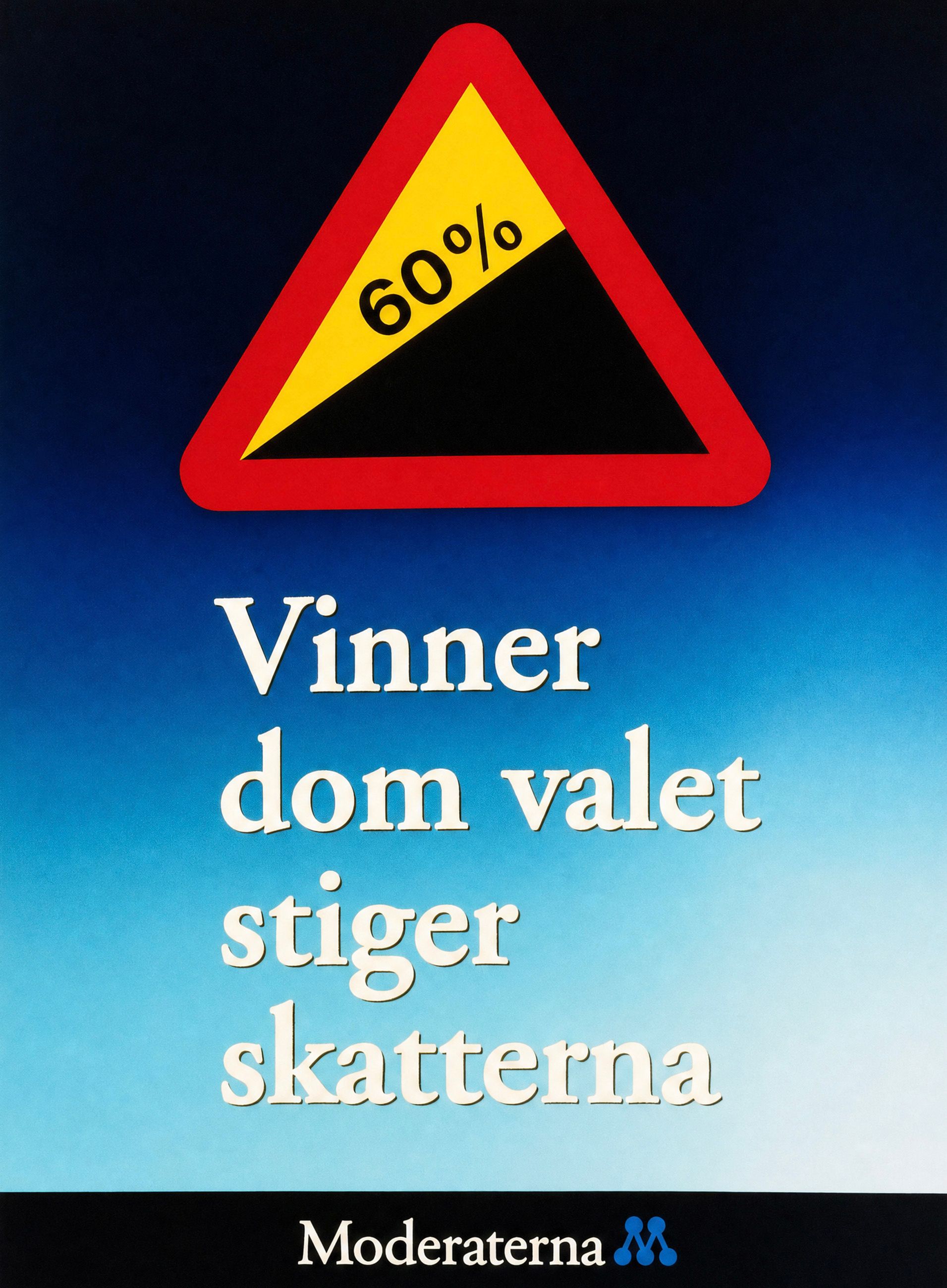 Valaffisch för Moderaterna, 1994. ”Vinner dom valet stiger skatterna”.