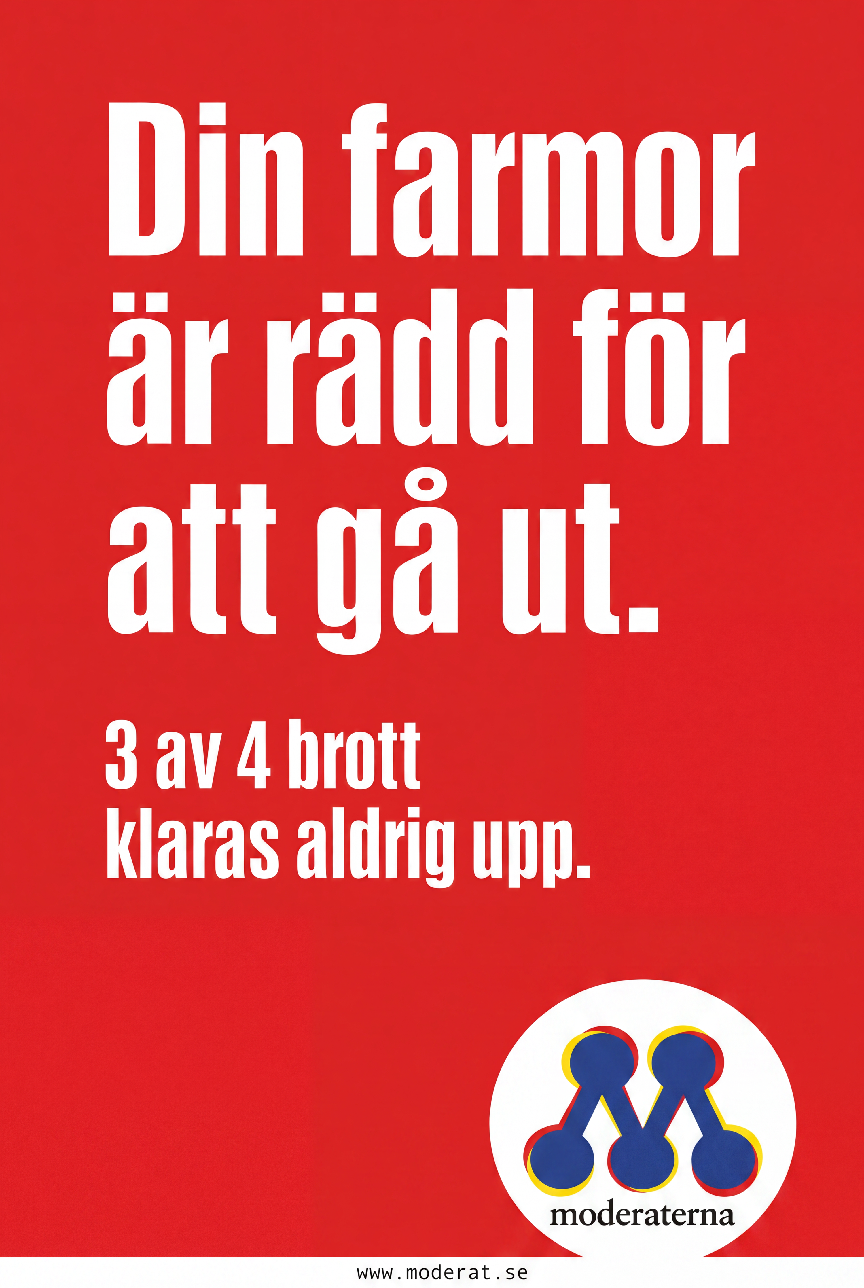 Valaffisch för Moderaterna, 2002. ”Din farmor är rädd för att gå ut.”.