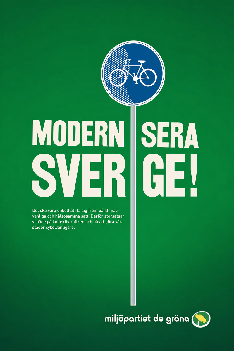 Valaffisch för Miljöpartiet, 2010. ”MODERNISERA SVERIGE!”.