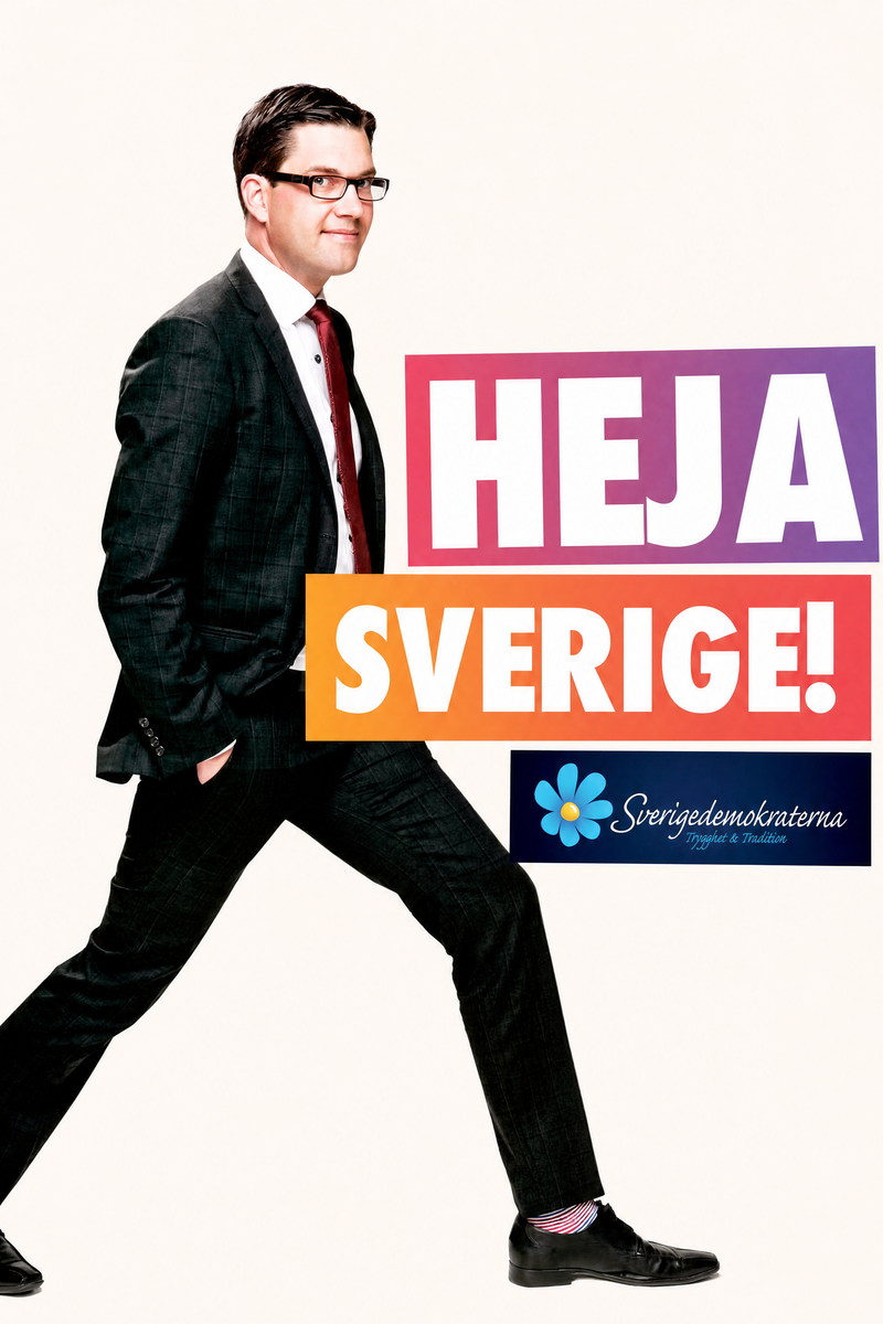 Valaffisch för Sverigedemokraterna, 2014. ”Heja Sverige!”.