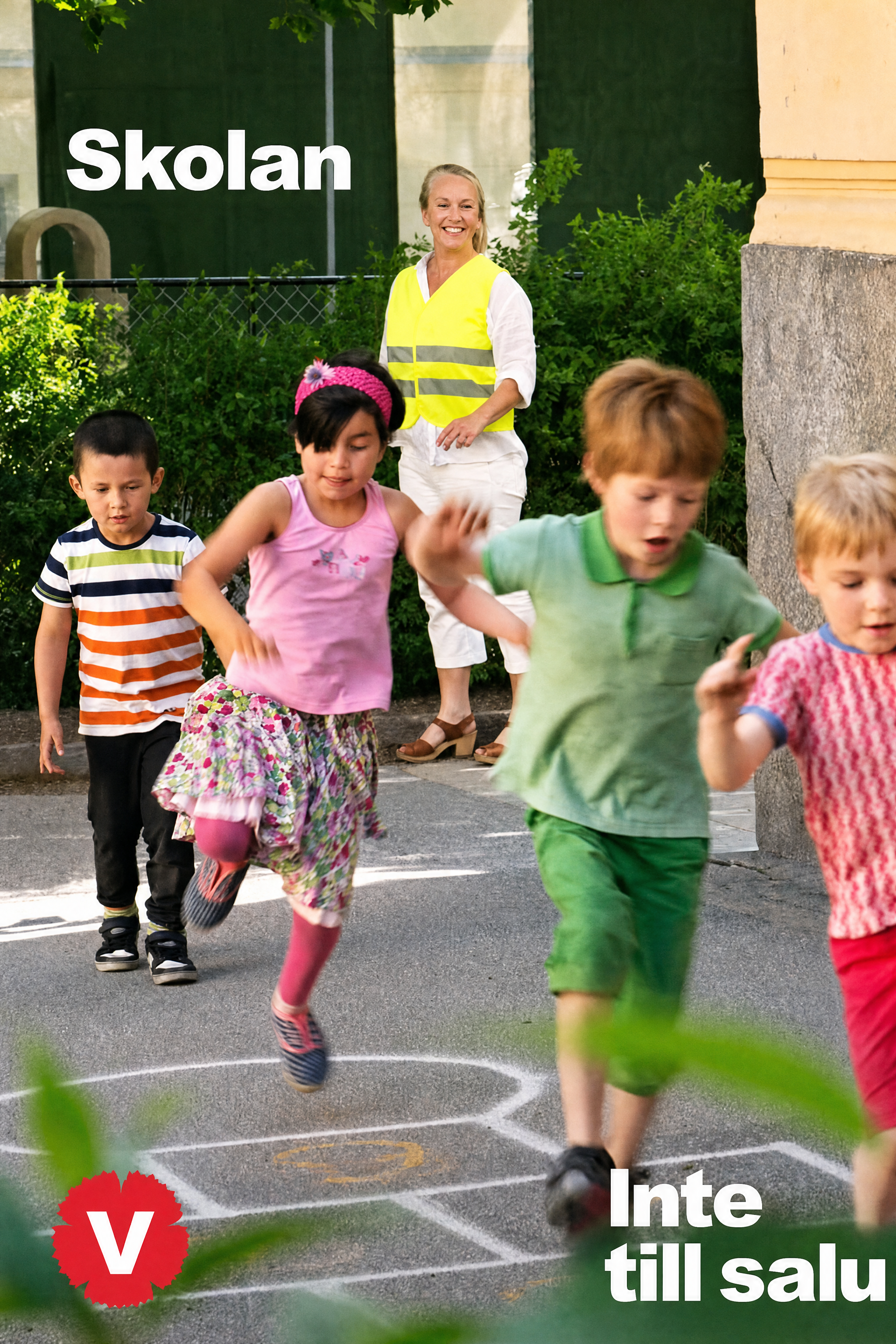 Valaffisch för Vänsterpartiet, 2014. ”Skolan – Inte till salu”.