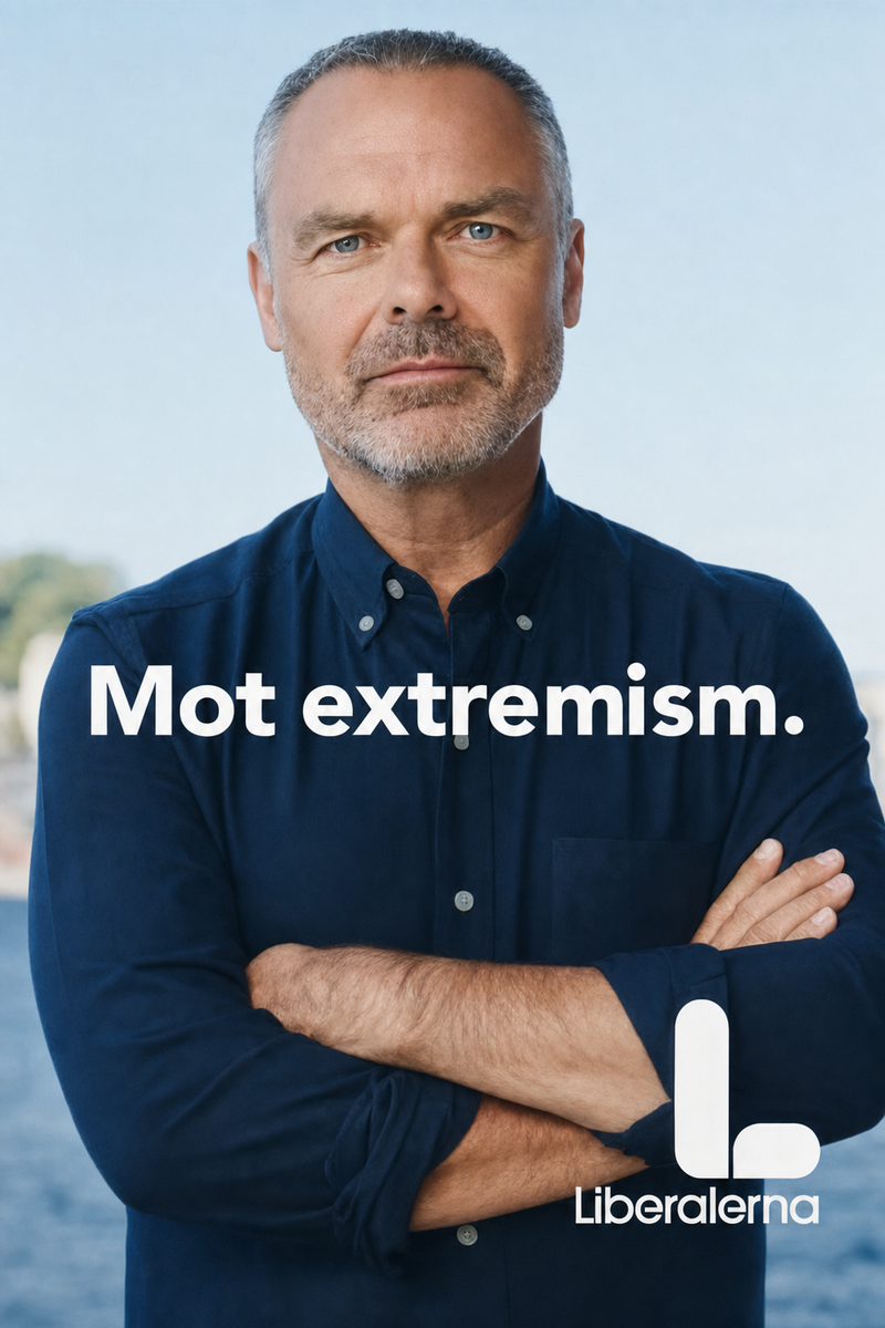 Valaffisch för Liberalerna, 2018. ”Mot extremism.”.