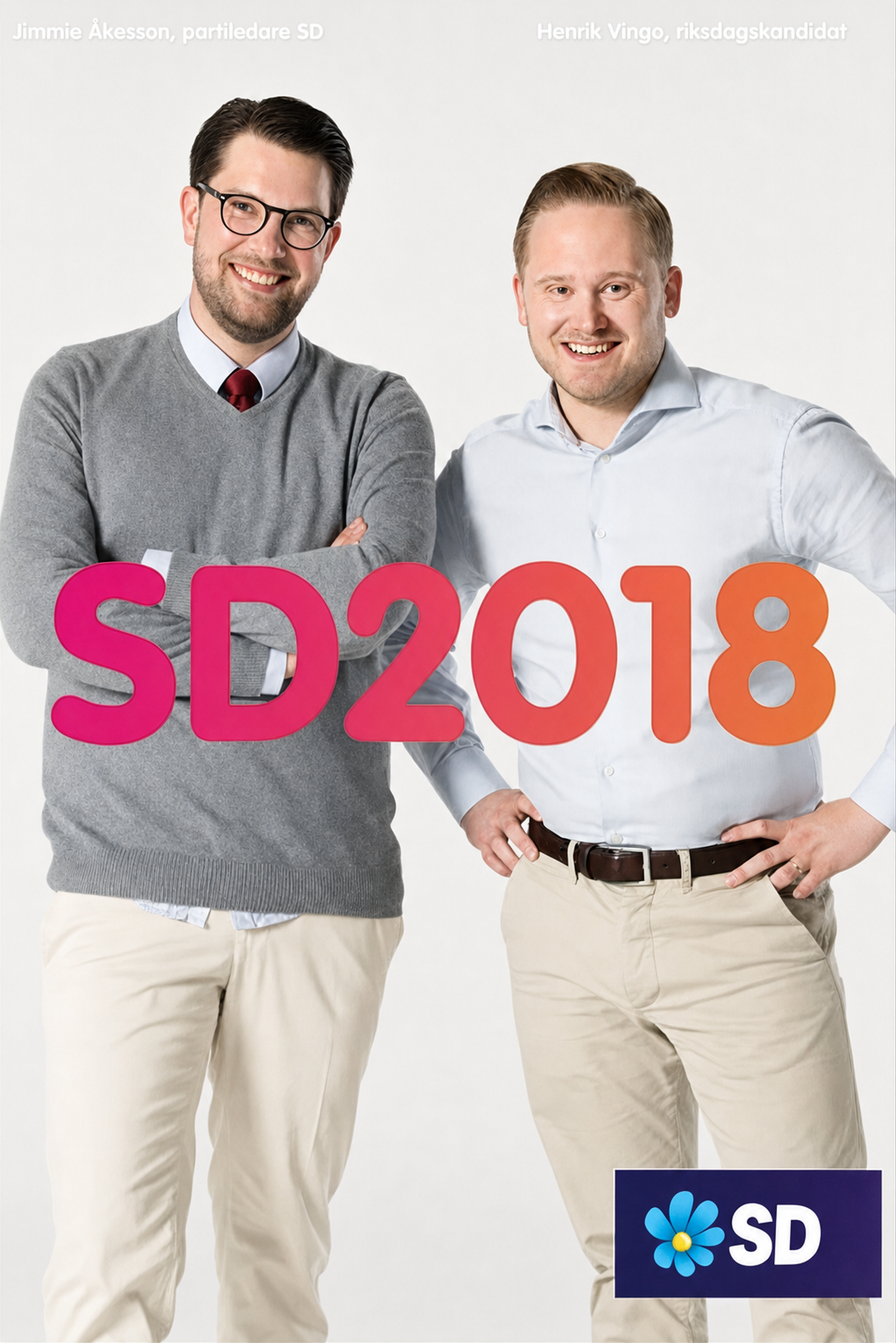 Valaffisch för Sverigedemokraterna, 2018. ”SD2018”.