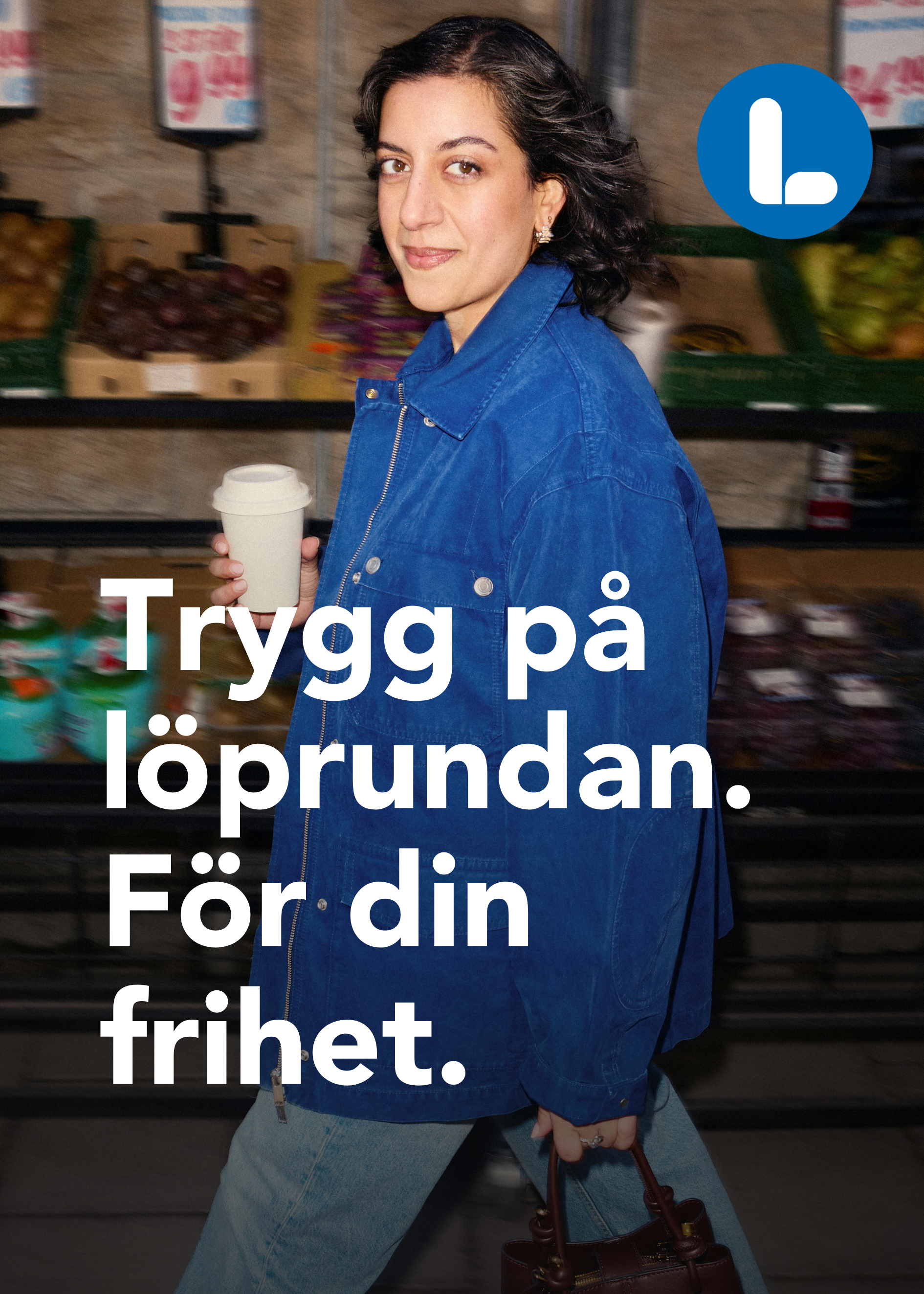 Valaffisch för Liberalerna, 2026. ”Trygg på löprundan. För din frihet.”.