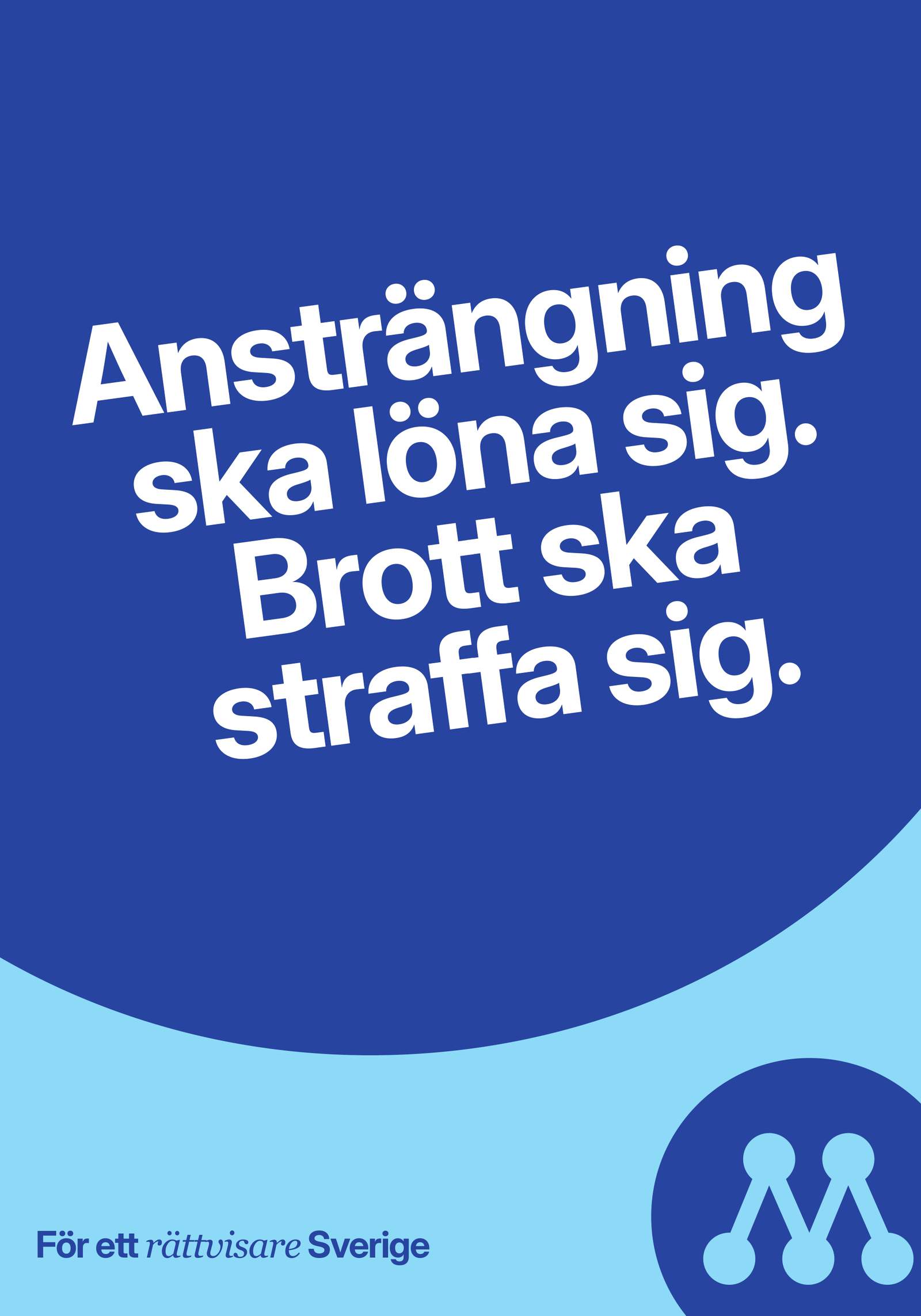 Valaffisch för Moderaterna, 2026. ”Ansträngning ska löna sig. Brott ska straffa sig.”.