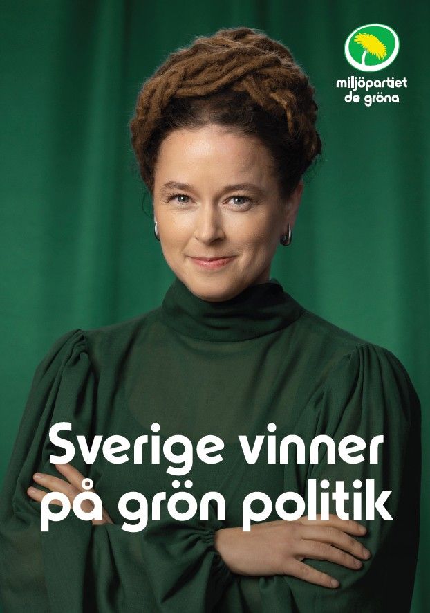 Valaffisch för Miljöpartiet, 2026. ”Sverige vinner på grön politik”.