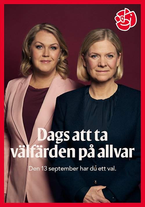 Valaffisch för Socialdemokraterna, 2026. ”Dags att ta välfärden på allvar”.