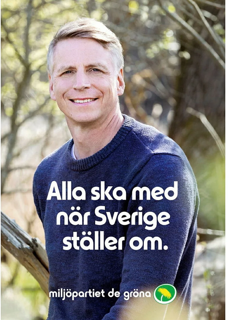 Valaffisch för Miljöpartiet, 2022. ”Alla ska med när Sverige ställer om.”.